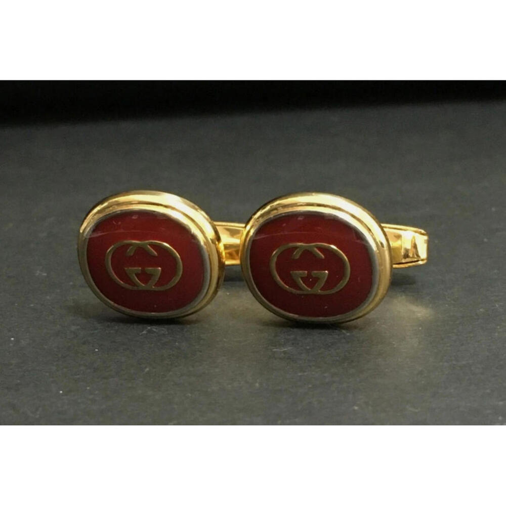 Gucci G Logo Cufflinks Red Gold Tone Interlocking G Men's  Cuff Links